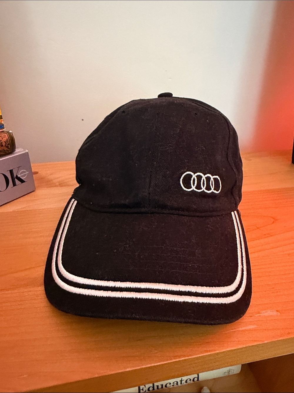 Audi Quattro Adjustable Corduroy Bill Baseball Cap Hat in Black / White